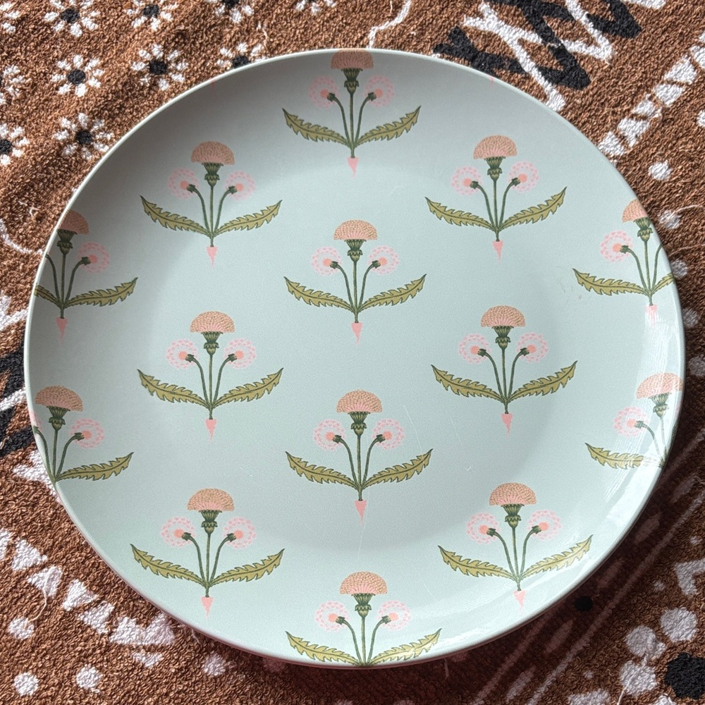 Floral Patterned Melamine Dinner Plate - Green and Pink